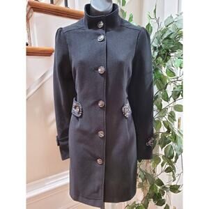Green Dragon Paisley Embroidered Black Long Sleeve Buttons Front Casual Coat M